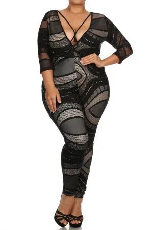 Plus Size Lace Strappy Cut Out Jumpsuit