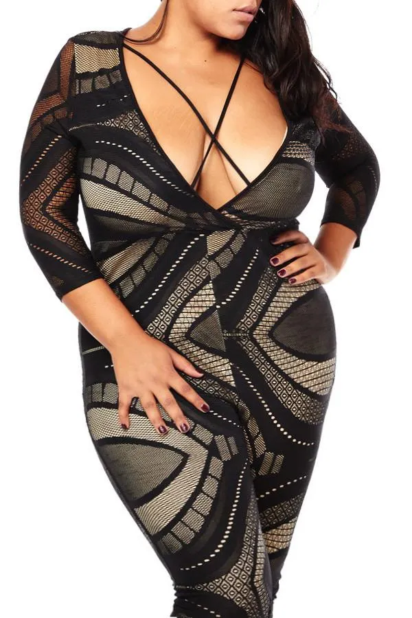 Plus Size Lace Strappy Cut Out Jumpsuit