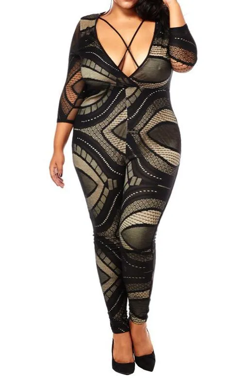 Plus Size Lace Strappy Cut Out Jumpsuit