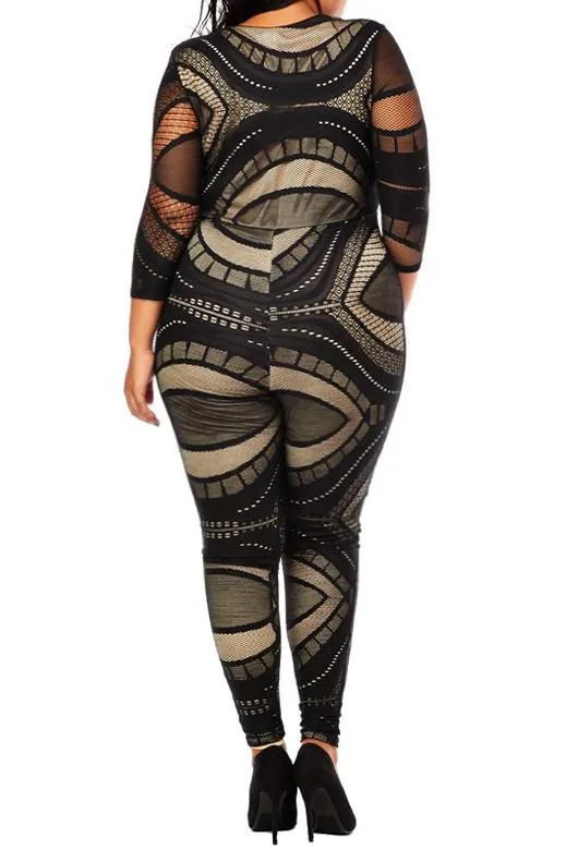 Plus Size Lace Strappy Cut Out Jumpsuit