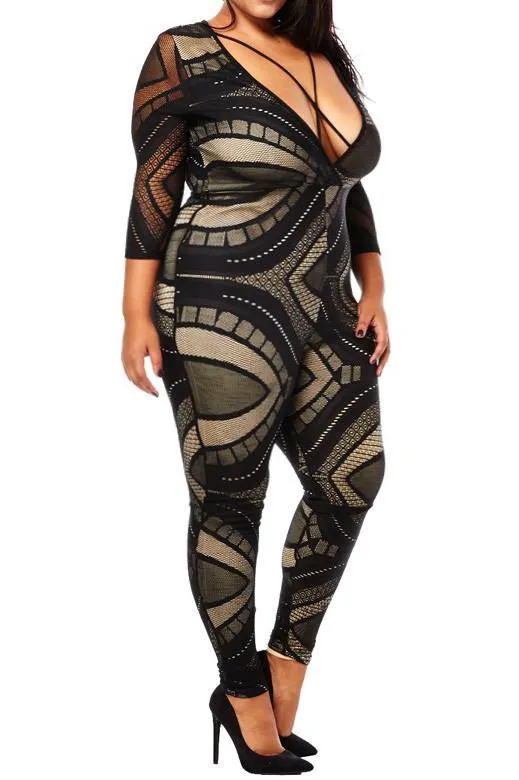 Plus Size Lace Strappy Cut Out Jumpsuit
