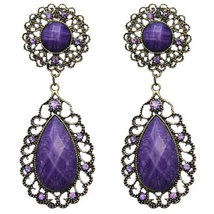 Purple Faceted Teardrop Rhinestone Earrings