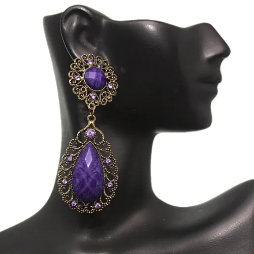 Purple Faceted Teardrop Rhinestone Earrings