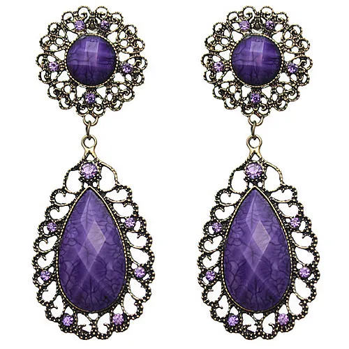 Purple Faceted Teardrop Rhinestone Earrings