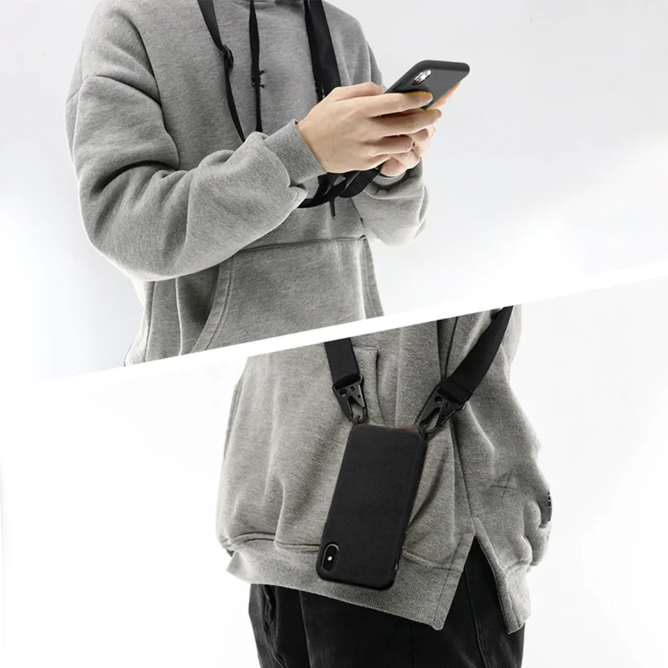 "STRAP" Coque iPhone Silicone Antichocs avec Cordon Noir - URB1™