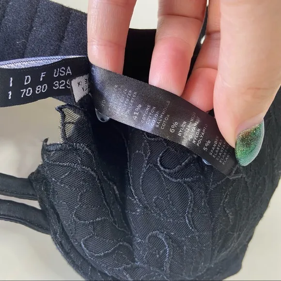 R Crescentini lace leaf padded black strappy bra