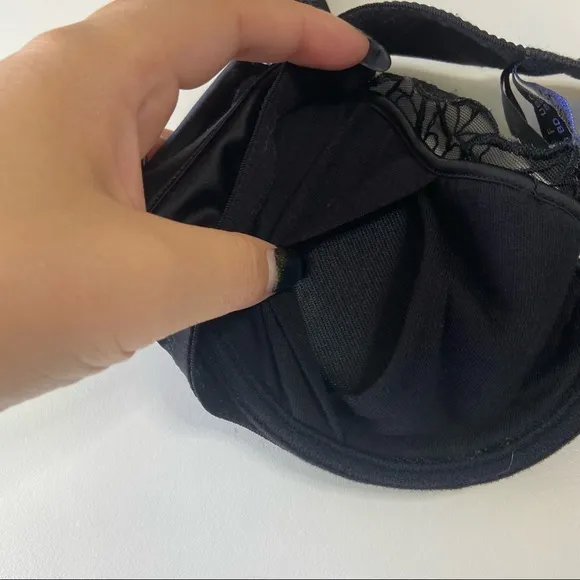 R Crescentini lace leaf padded black strappy bra