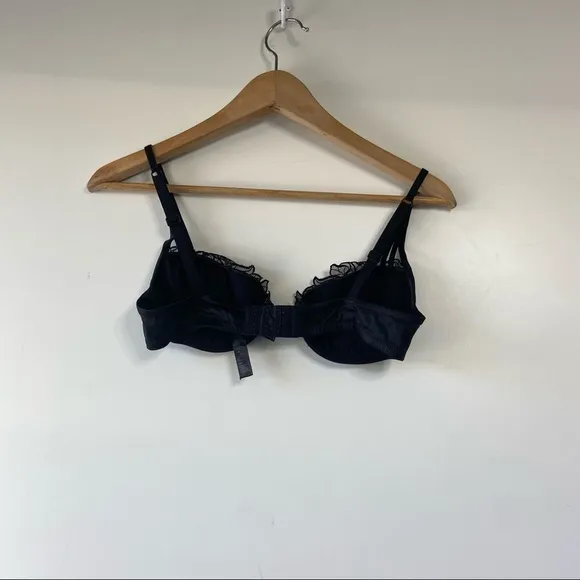 R Crescentini lace leaf padded black strappy bra