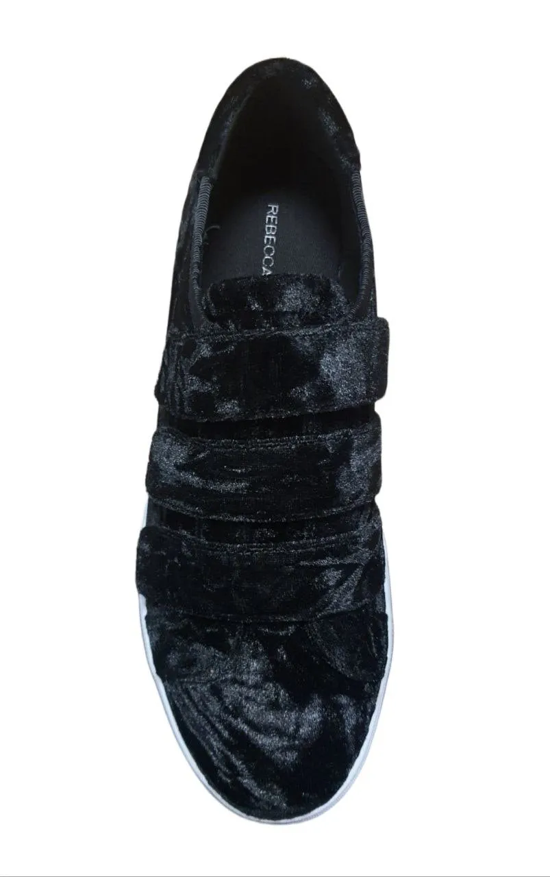 REBECCA MINKOFF Women's Black Crinkled Velvet Becky Sneakers #M285002 NWB
