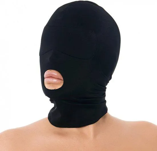 Rimba Bondage Play - Hood - Hoofdmasker Uit Elastische Stof Met Open Mond - Zwart