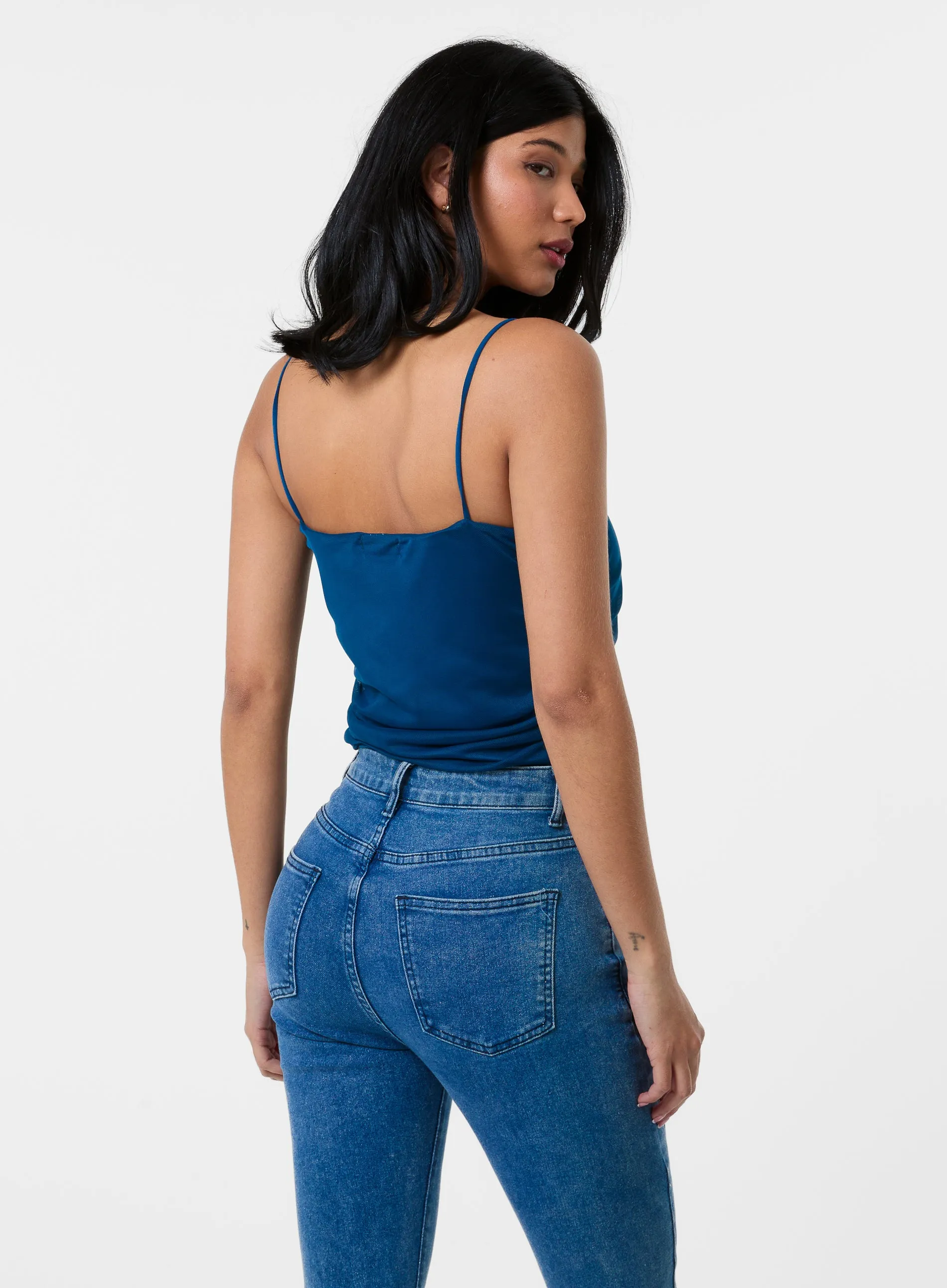 Ruched Mesh Strappy Bodysuit