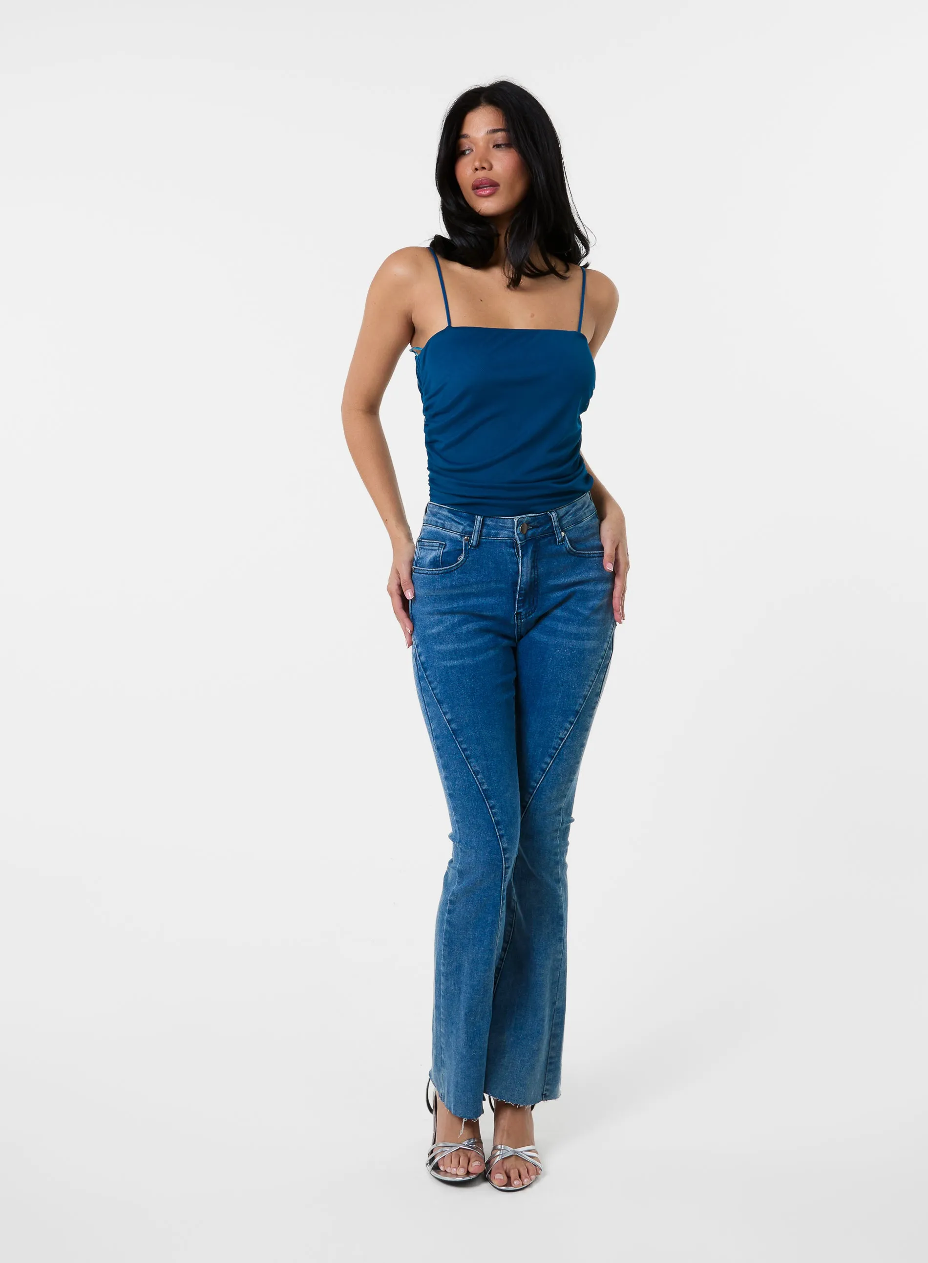 Ruched Mesh Strappy Bodysuit