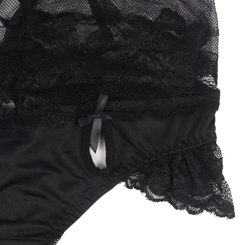Scandals Black High Waist Strappy Floral Lace Panty