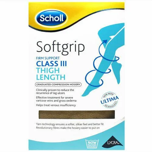 Scholl Softgrip Ultima Class 3 Open Toe Thigh Length Stockings, Medium, Natural