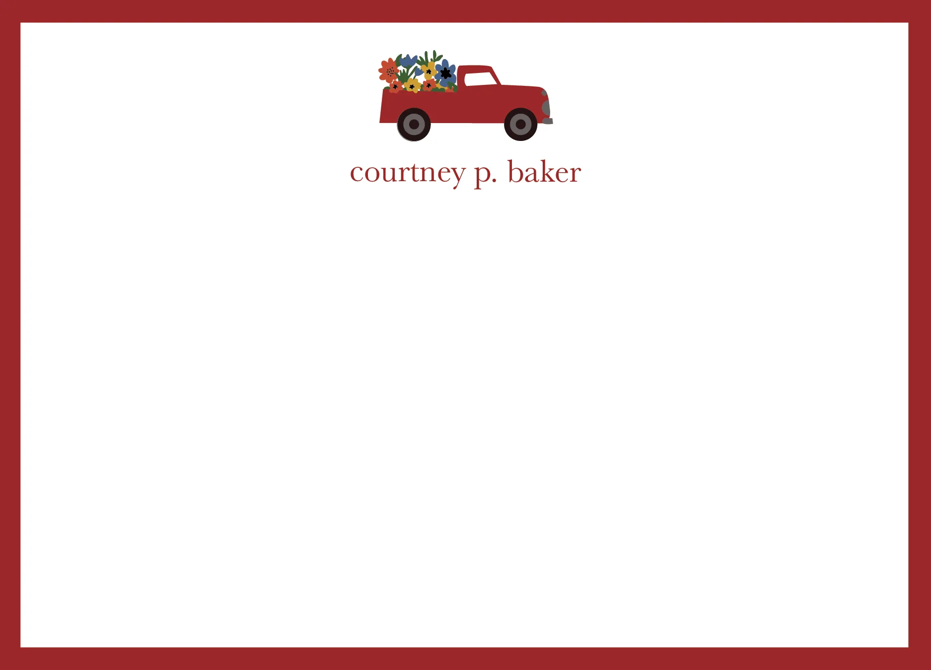 Shabby Chic Red Truck Flat Note (with envelope liner)