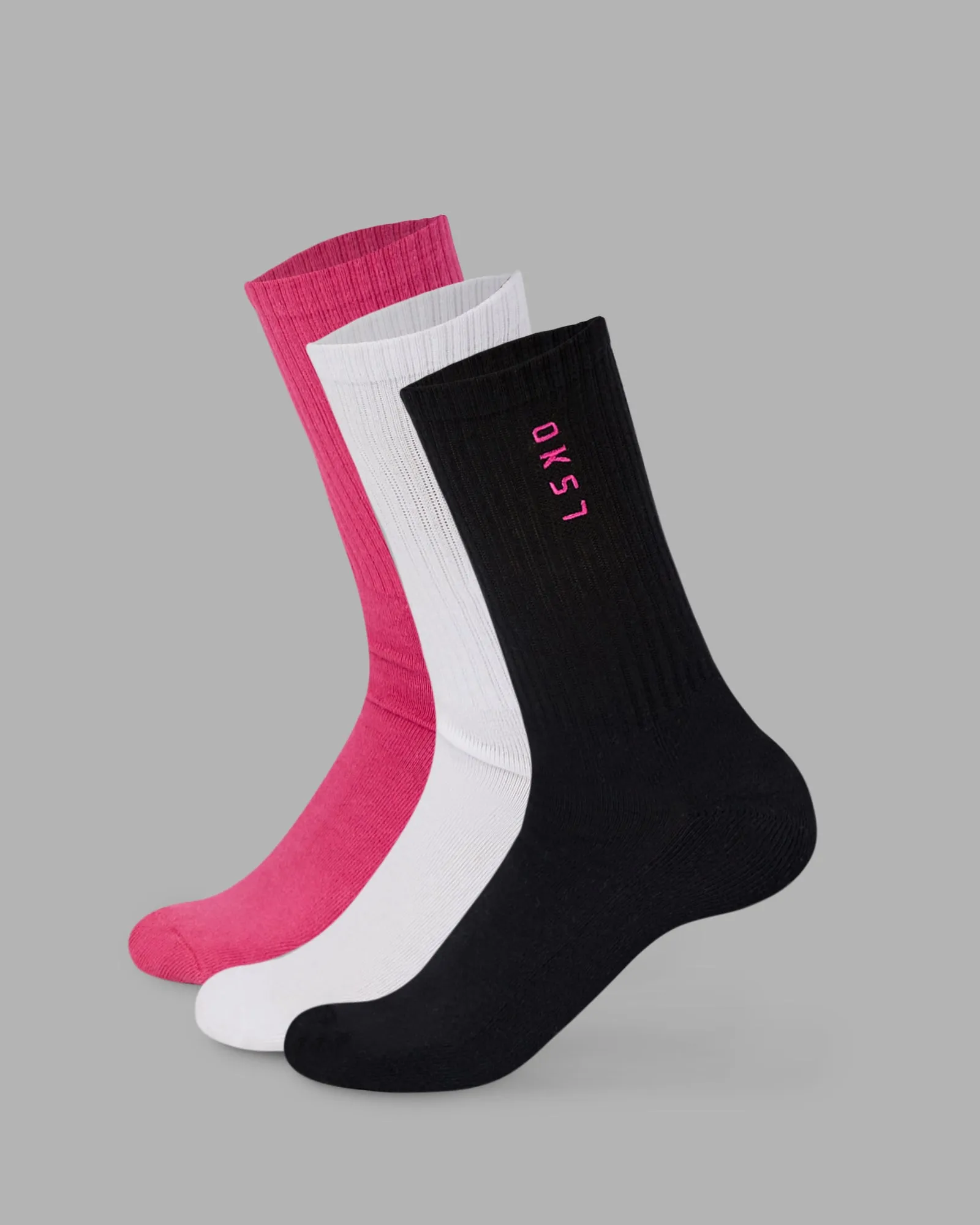 Signal Crew Socks 3 Pack - White-Black-Berry Pink
