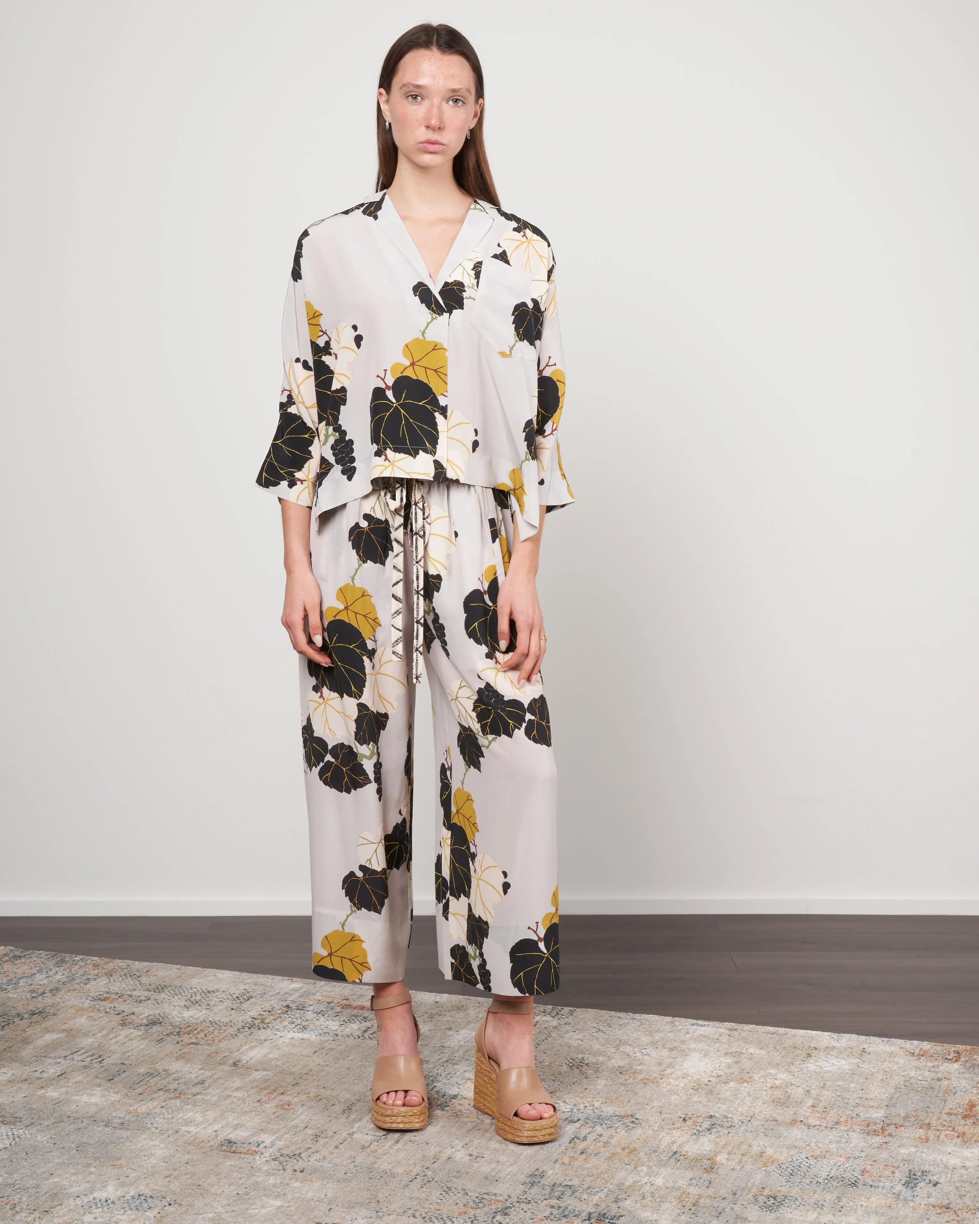 silk print pants - 005 stone