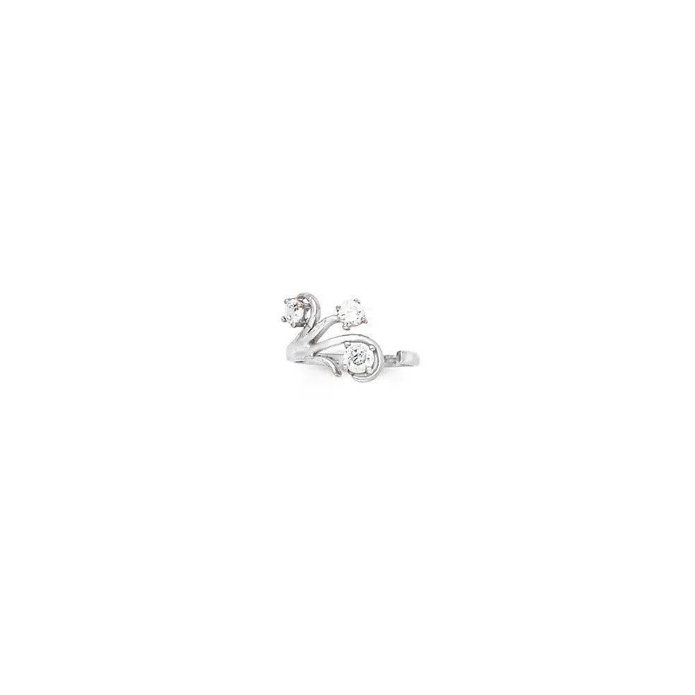 Solid 14kt White Gold Scroll Trio Cubic Zirconia Toe Ring
