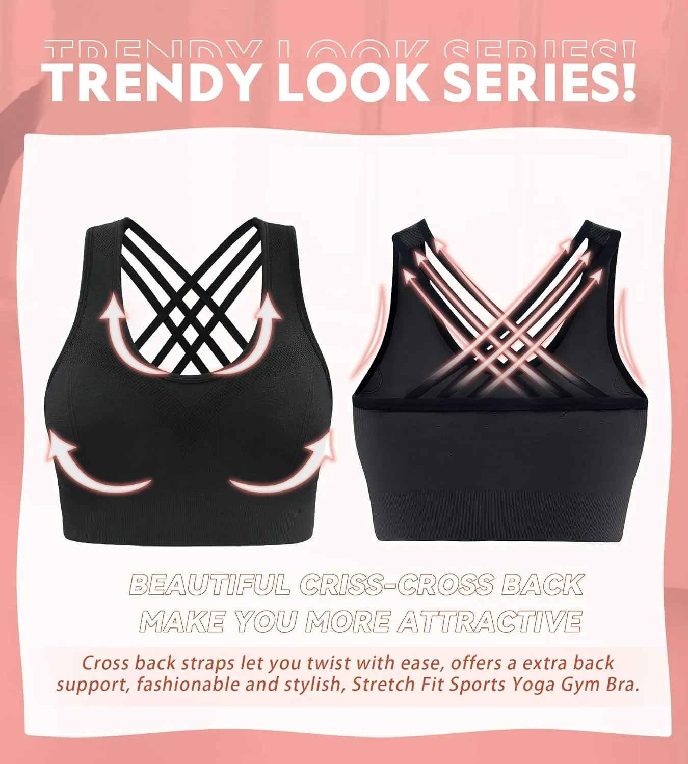 Sports Bras Pack High Impact Sports Bras for Women Strappy Sports Bra Padded Gym Bras Workout Bras Yoga Bras