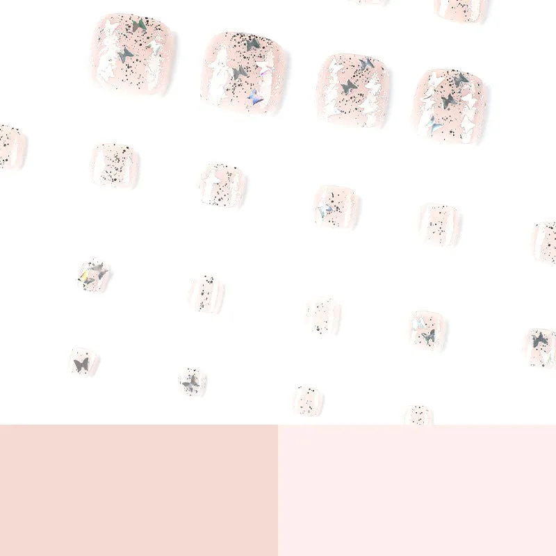 Square Toe Silver Glitter Butterfly