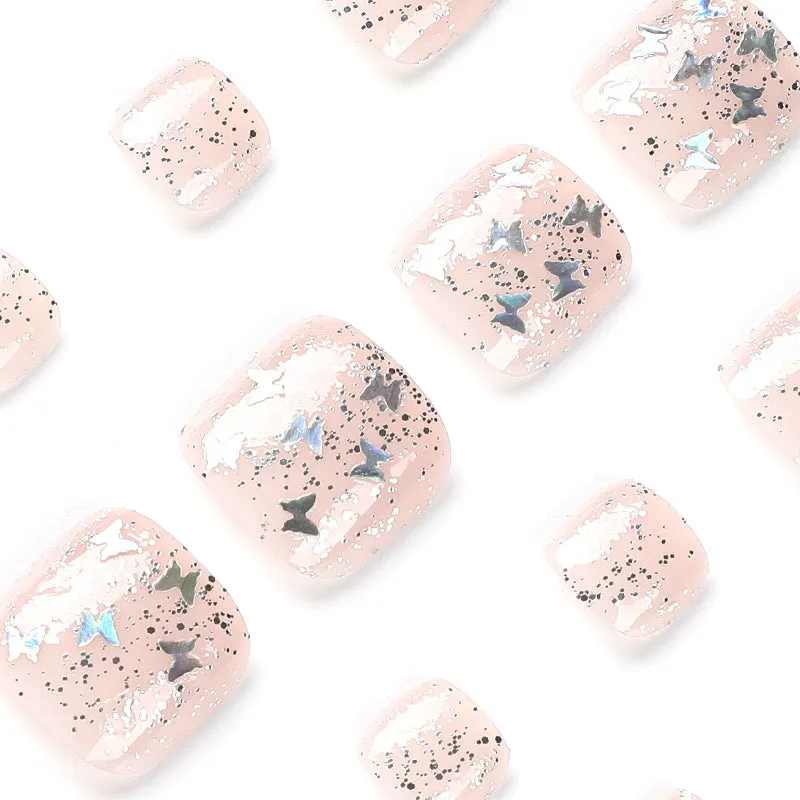 Square Toe Silver Glitter Butterfly