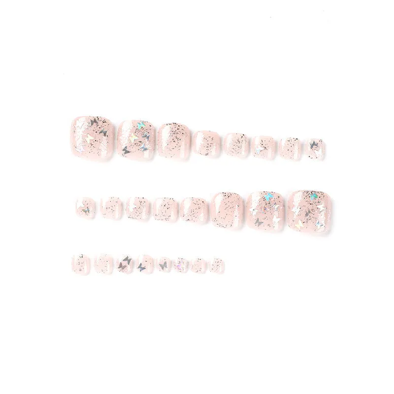 Square Toe Silver Glitter Butterfly