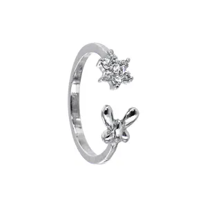 Sterling Silver 925 Cubic Zirconia Flower Butterfly Toe Ring