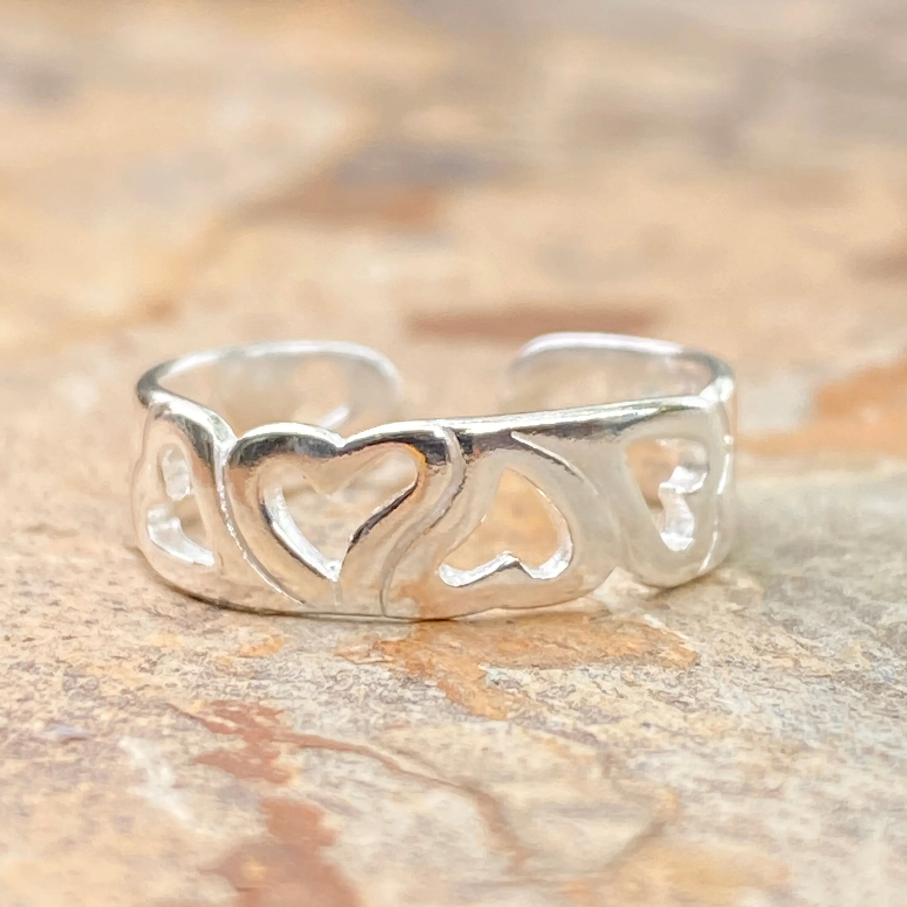 Sterling Silver Polished Open Hearts Band Toe Ring