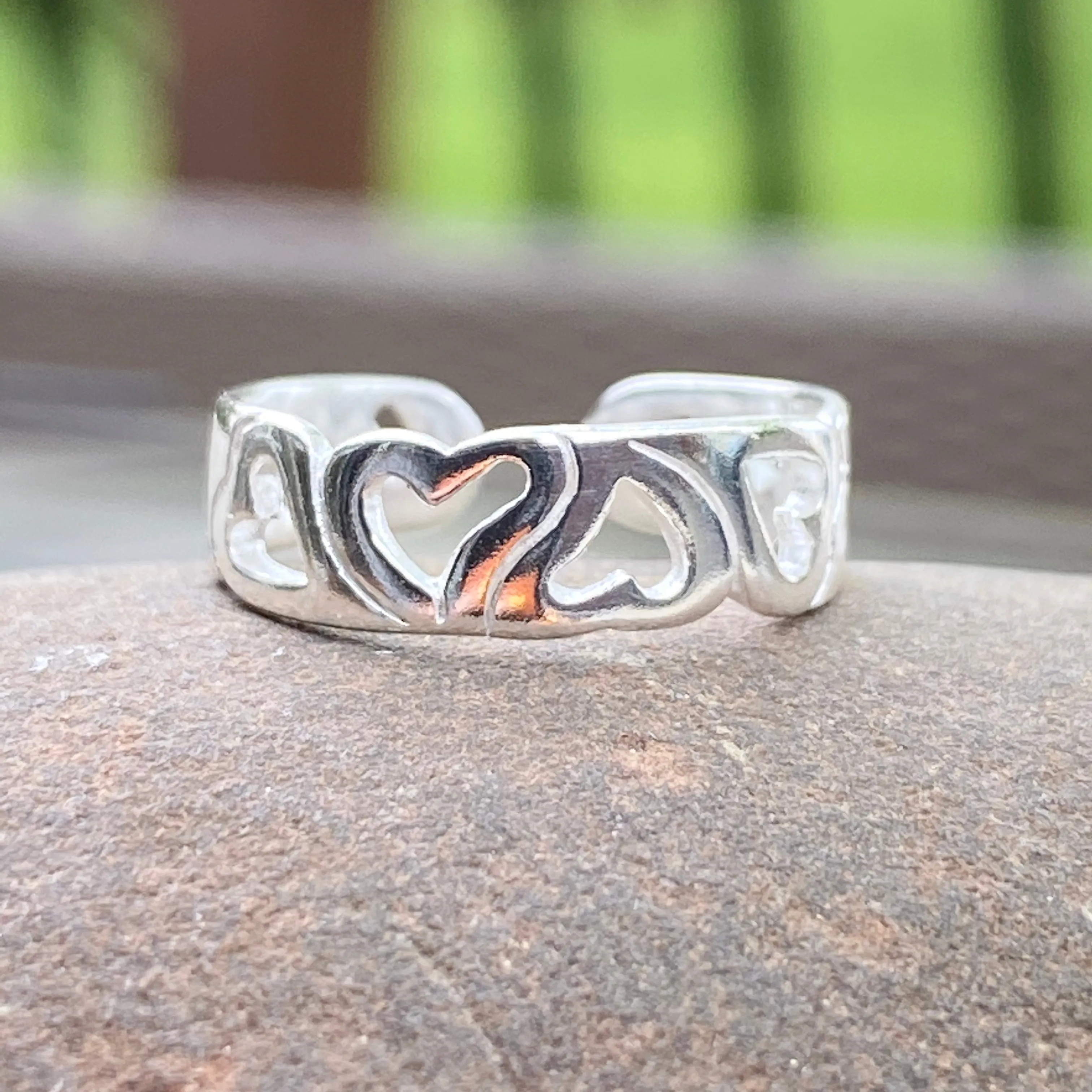 Sterling Silver Polished Open Hearts Band Toe Ring