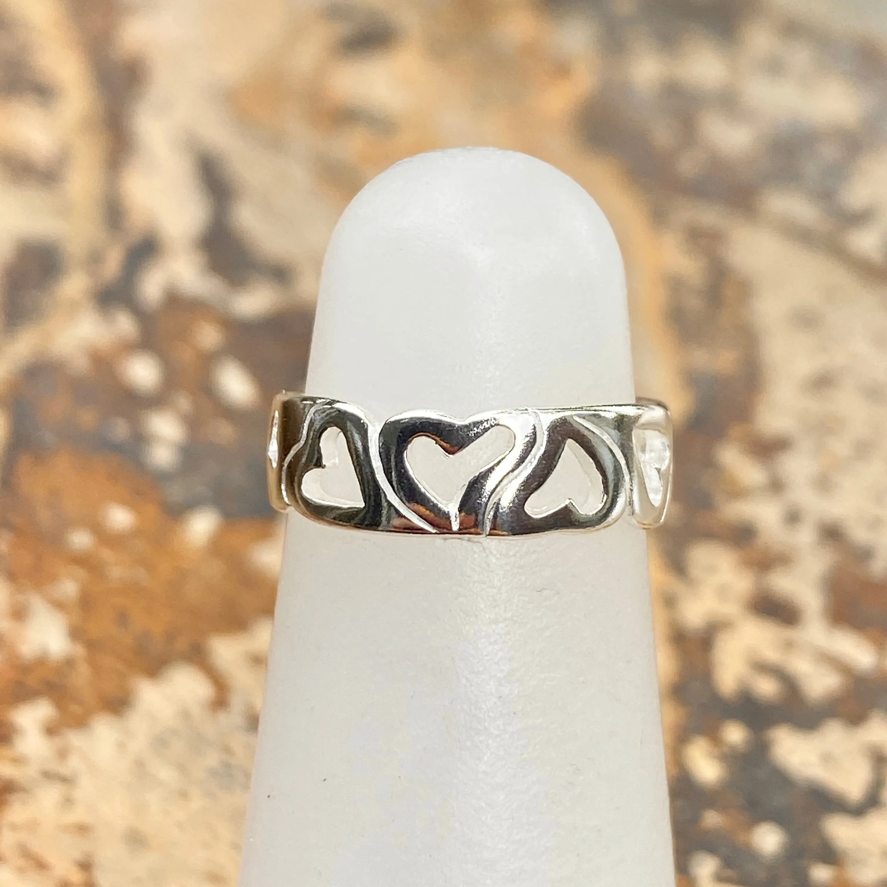 Sterling Silver Polished Open Hearts Band Toe Ring