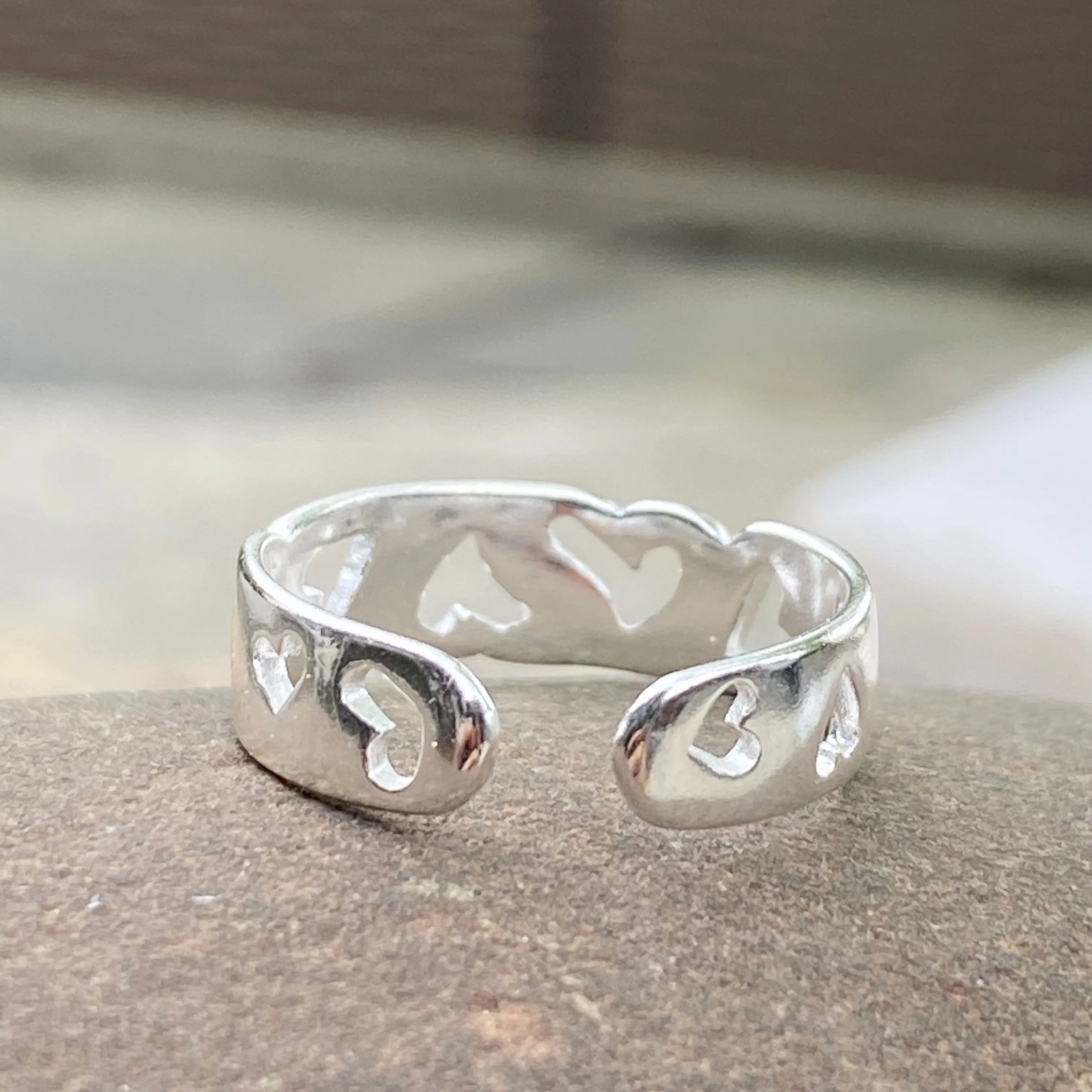 Sterling Silver Polished Open Hearts Band Toe Ring