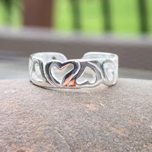 Sterling Silver Polished Open Hearts Band Toe Ring