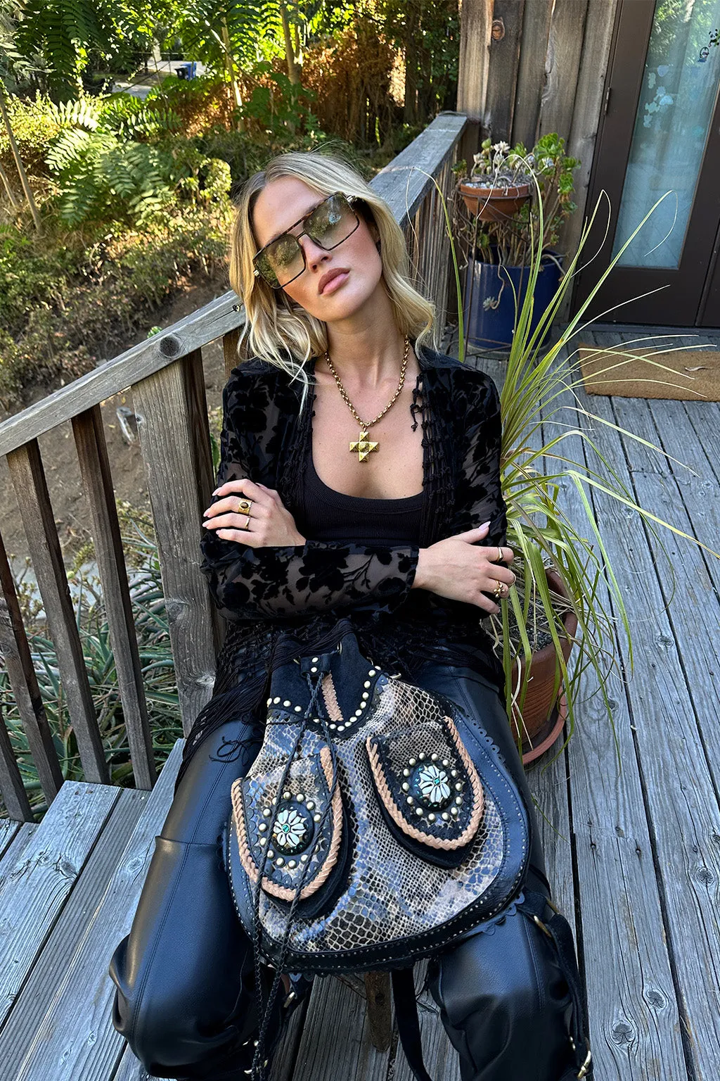 Stone Black Velvet Burnout Kimono