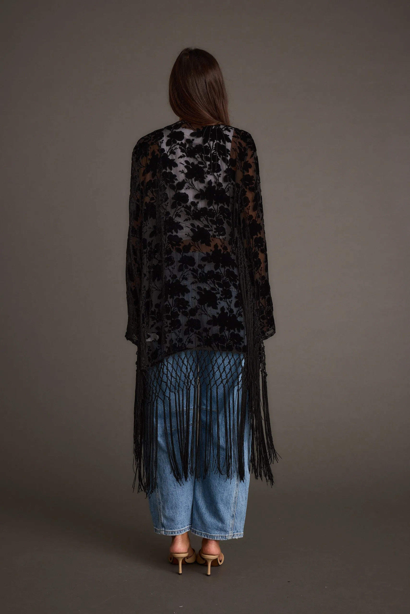 Stone Black Velvet Burnout Kimono