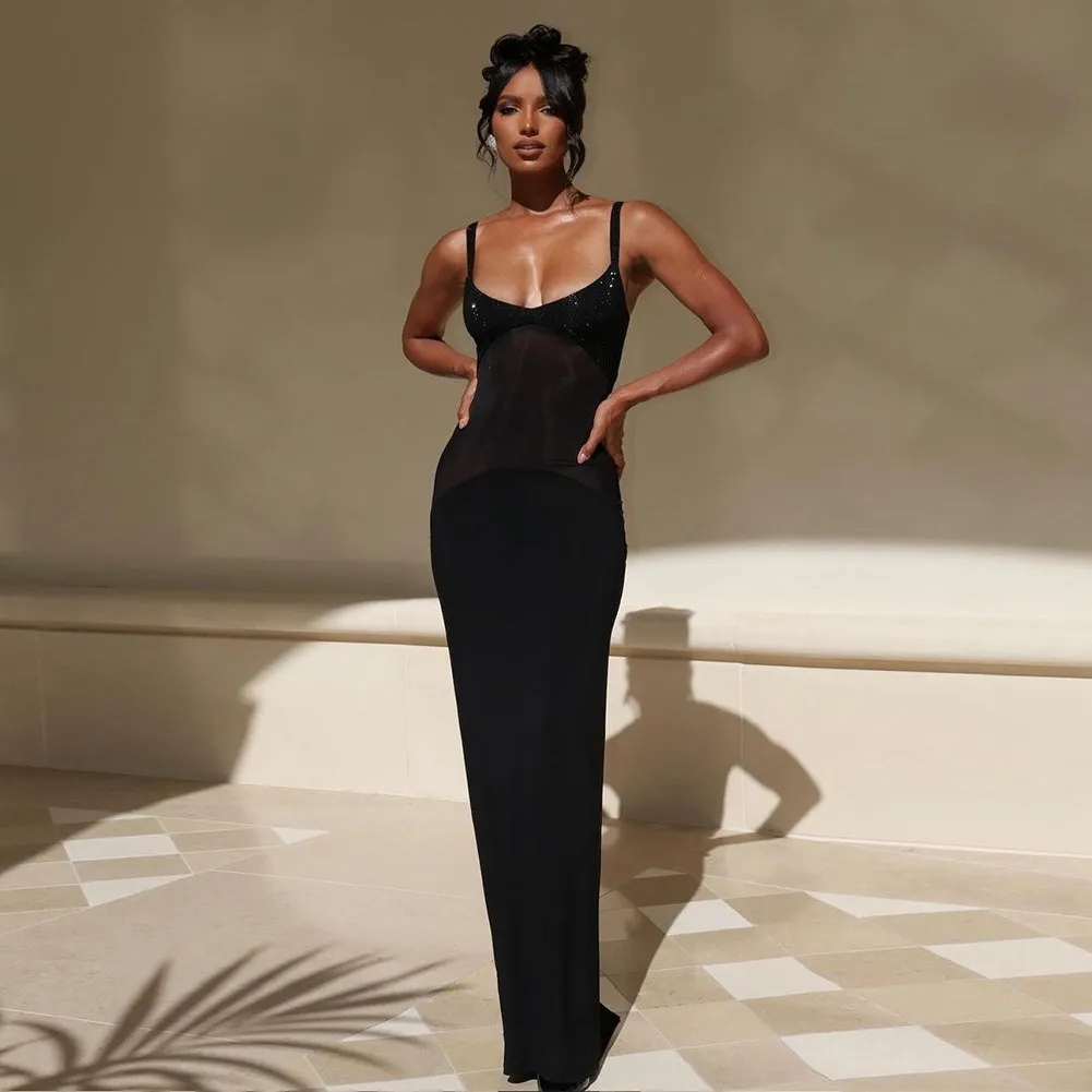 Strappy Sleeveless Gauze Maxi Bodycon Dress BD2468