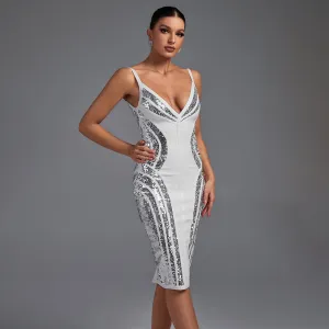 Strappy Striped Sequins Bandage Dress