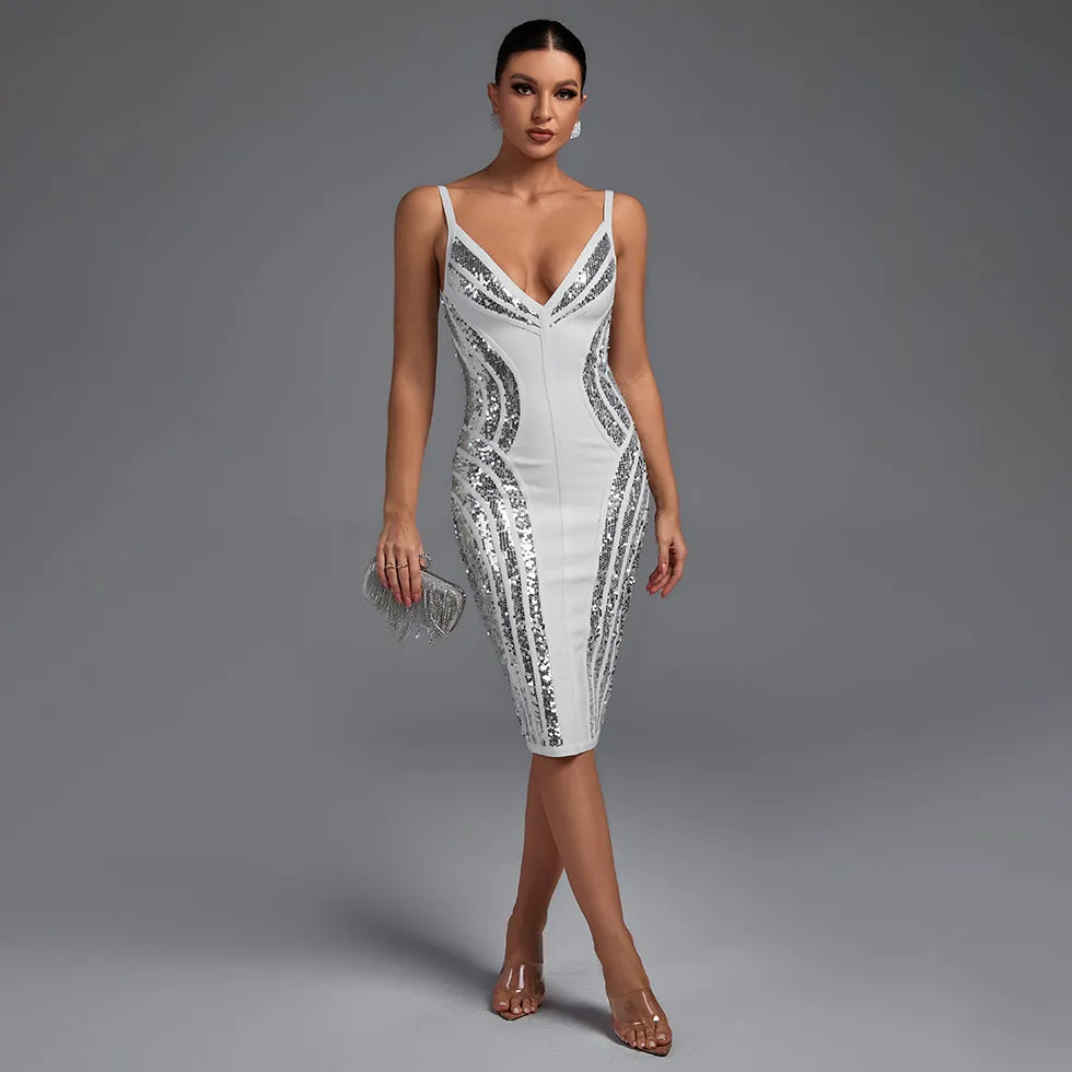 Strappy Striped Sequins Bandage Dress