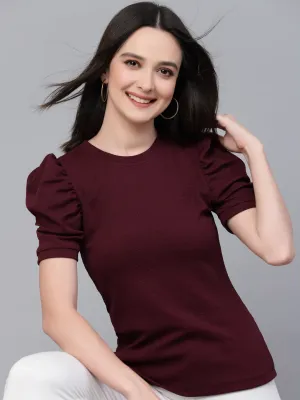 Style Quotient Women Maroon Poly Knit Smart Casual Top