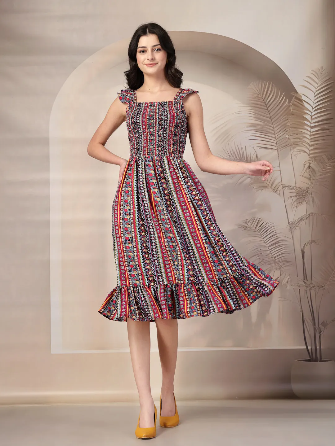 Style Quotient Women Printed Multi Color Sleeveless  Dress