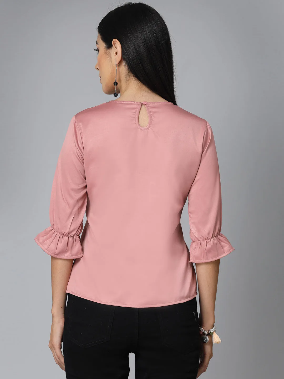 Style Quotient Women Solid Nude Satin Smart Casual Top