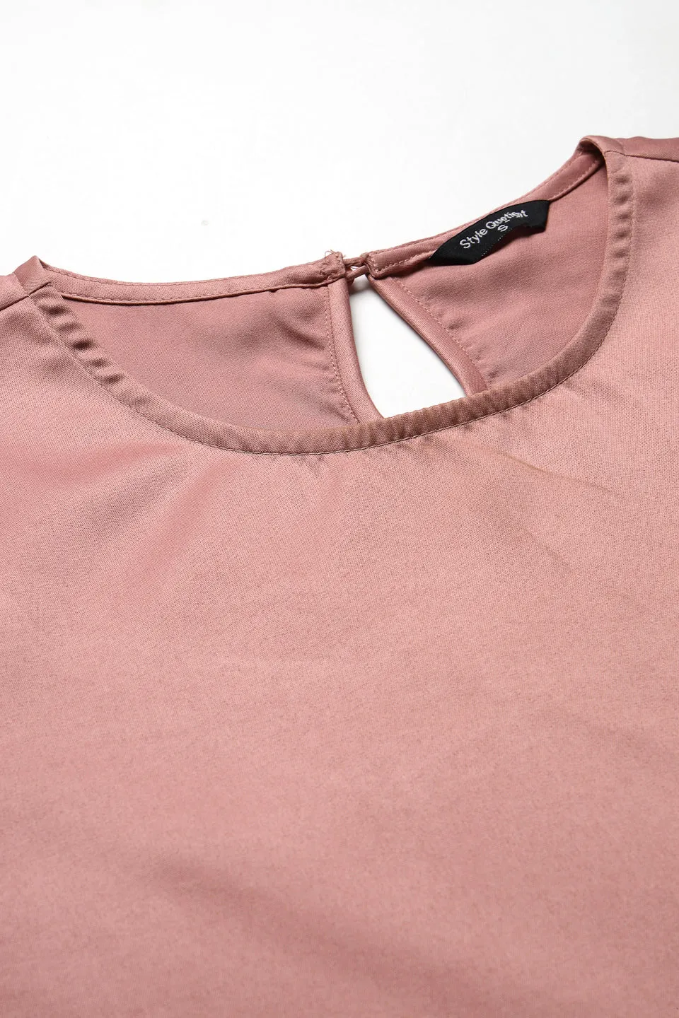 Style Quotient Women Solid Nude Satin Smart Casual Top