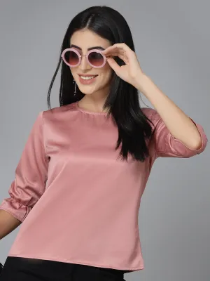 Style Quotient Women Solid Nude Satin Smart Casual Top