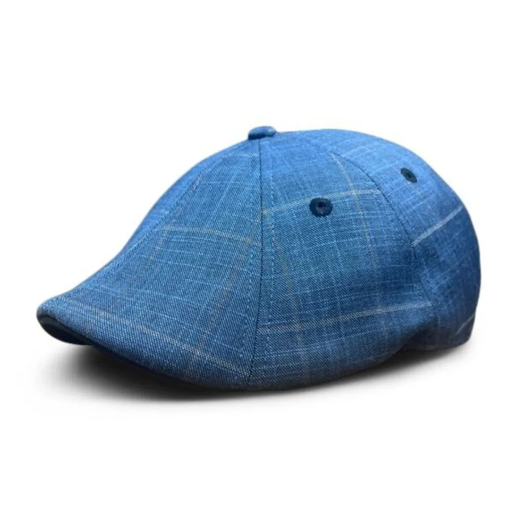 The 8-Panel Plaid Trainer Boston Scally Cap - Blue Plaid