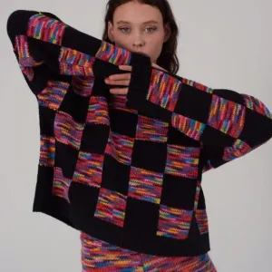 The Ragged Priest Multicolor Mainframe Checkered Long Sleeve Knit Sweater Size S