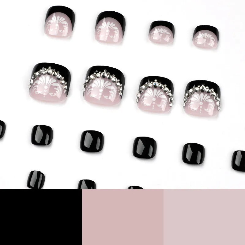Toe nail black French with stones