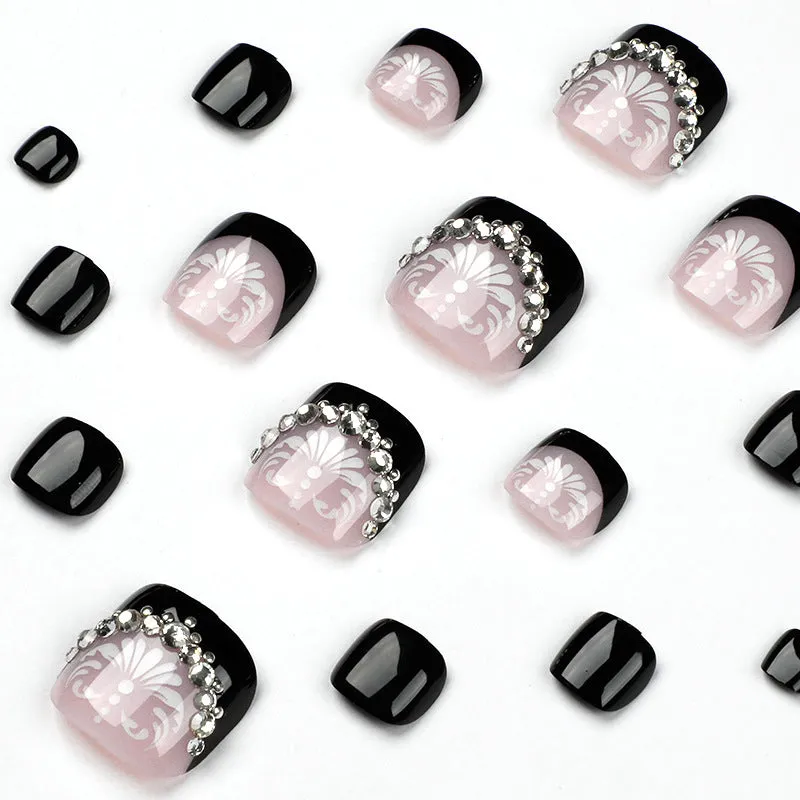 Toe nail black French with stones