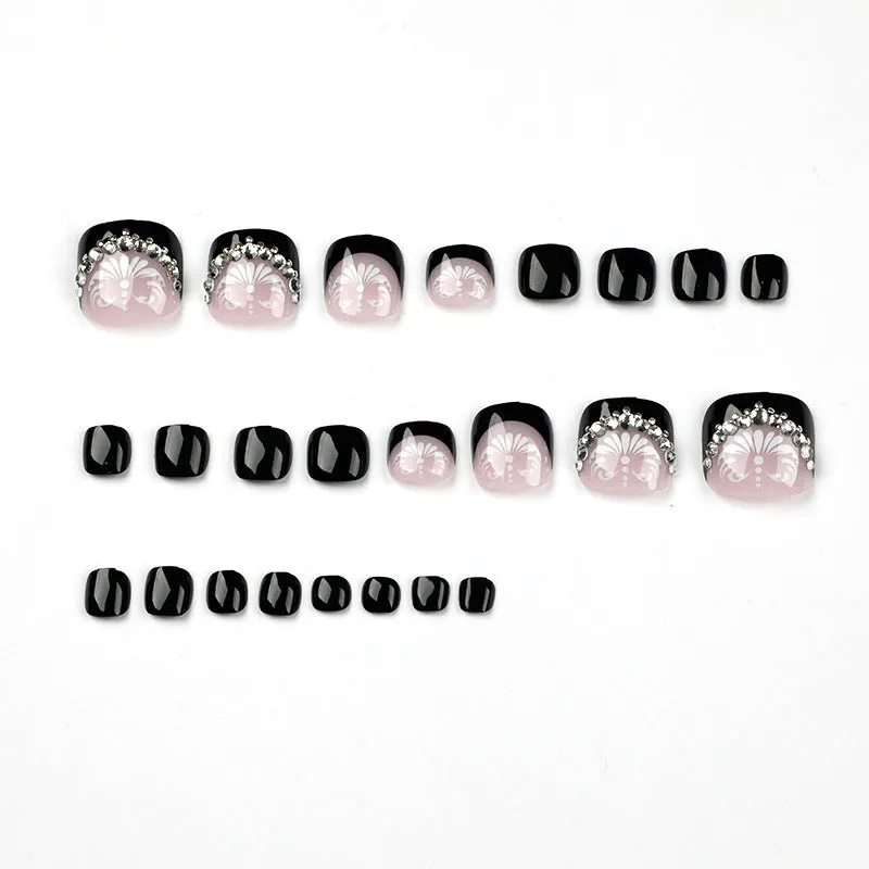 Toe nail black French with stones