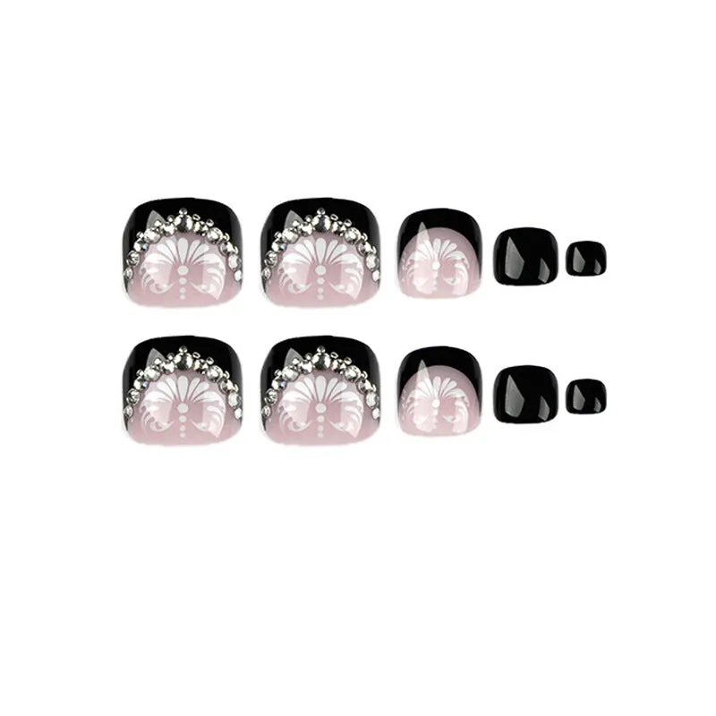 Toe nail black French with stones