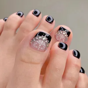 Toe nail black French with stones