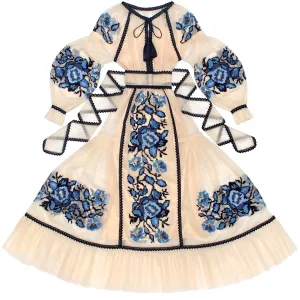 Tulle kaftan with embroidery and lace
